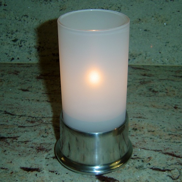 Frosted Glass Cylinder Candle Lamp & Silver Metal Base