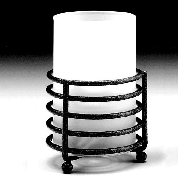 Frosted White Glass Cylinder Candle Lamp & Black Multi Ring Base