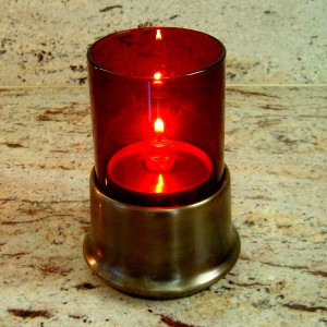 Ruby Glass Cylinder Candle Lamp with Brass Base