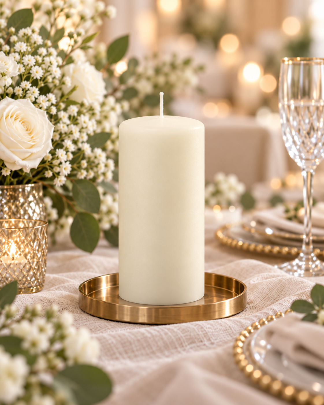 Cool Candles - Pillar - 140mm x 75mm - White & Ivory - Image 3
