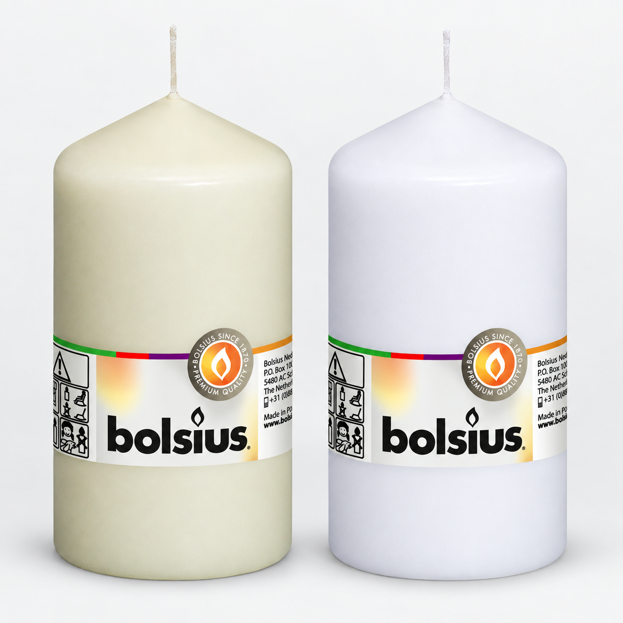 Bolsius - Euro Classic Pillar Candle 130mm x 68mm - White, Ivory, Red