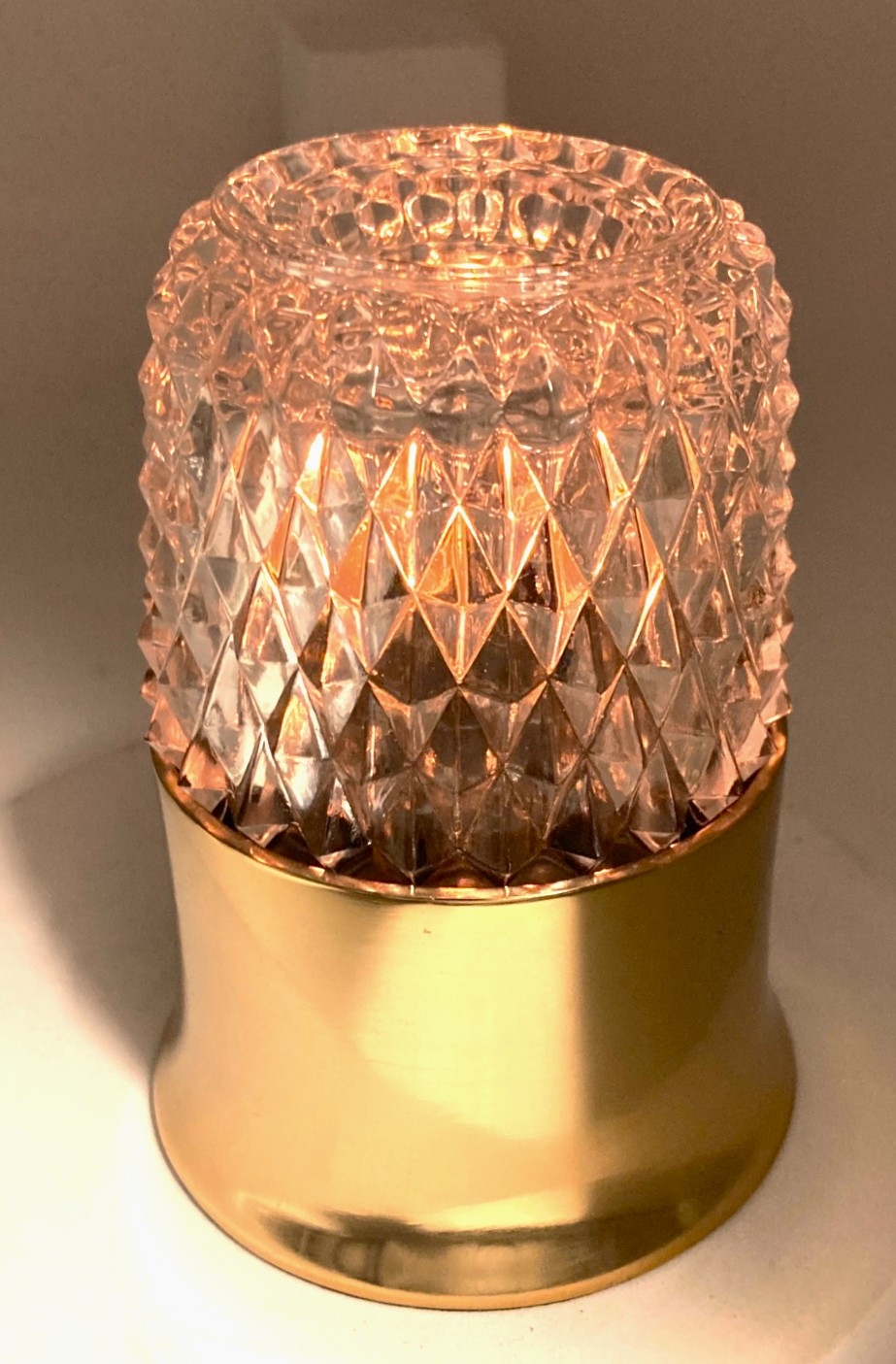 Dazzle Candle Lamp Clear Glass with Antique Brass or Satin Silver Base