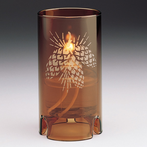 Etched Acorns Amber Candle Lamp