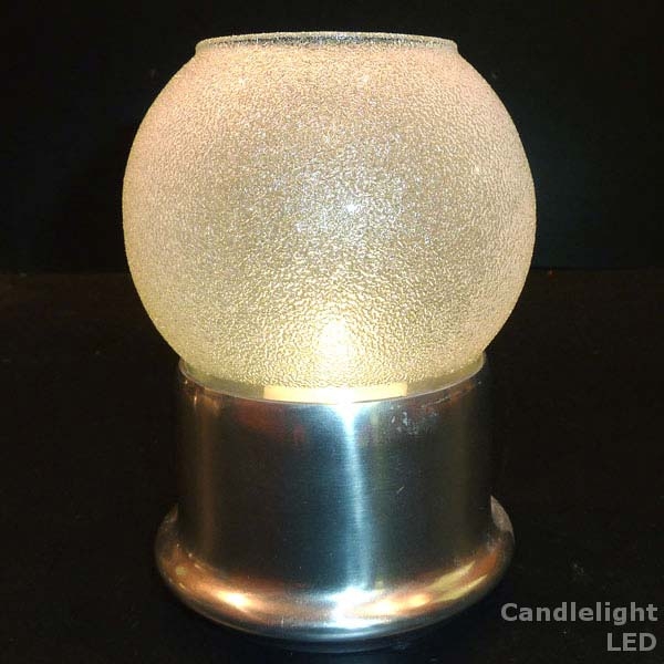 Glass Globe 'Clear Ice' candle lamp with Satin Silver base