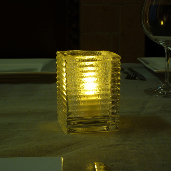 Deco Style Block Glass Candle Lamp (Horizontal Rib) – Red and Clear