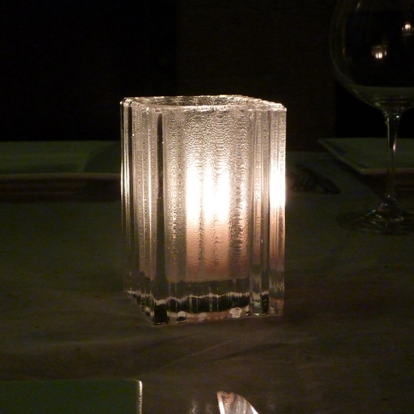 Deco Style Solid Glass Candle Lamp (Vertical Rib) - Red and Clear