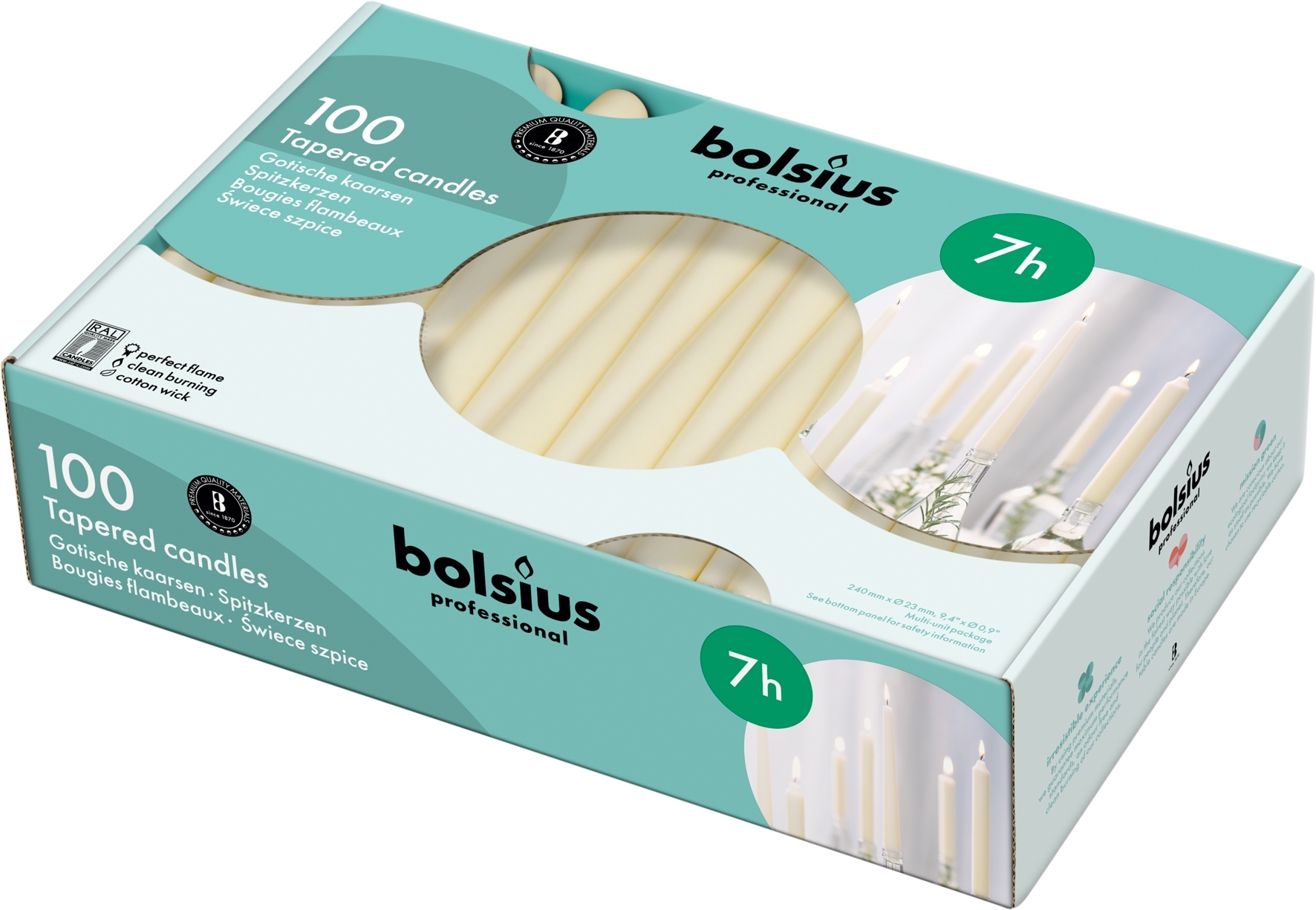 Bolsius - European Taper Dinner Candles - Pack 100 - 7 colours