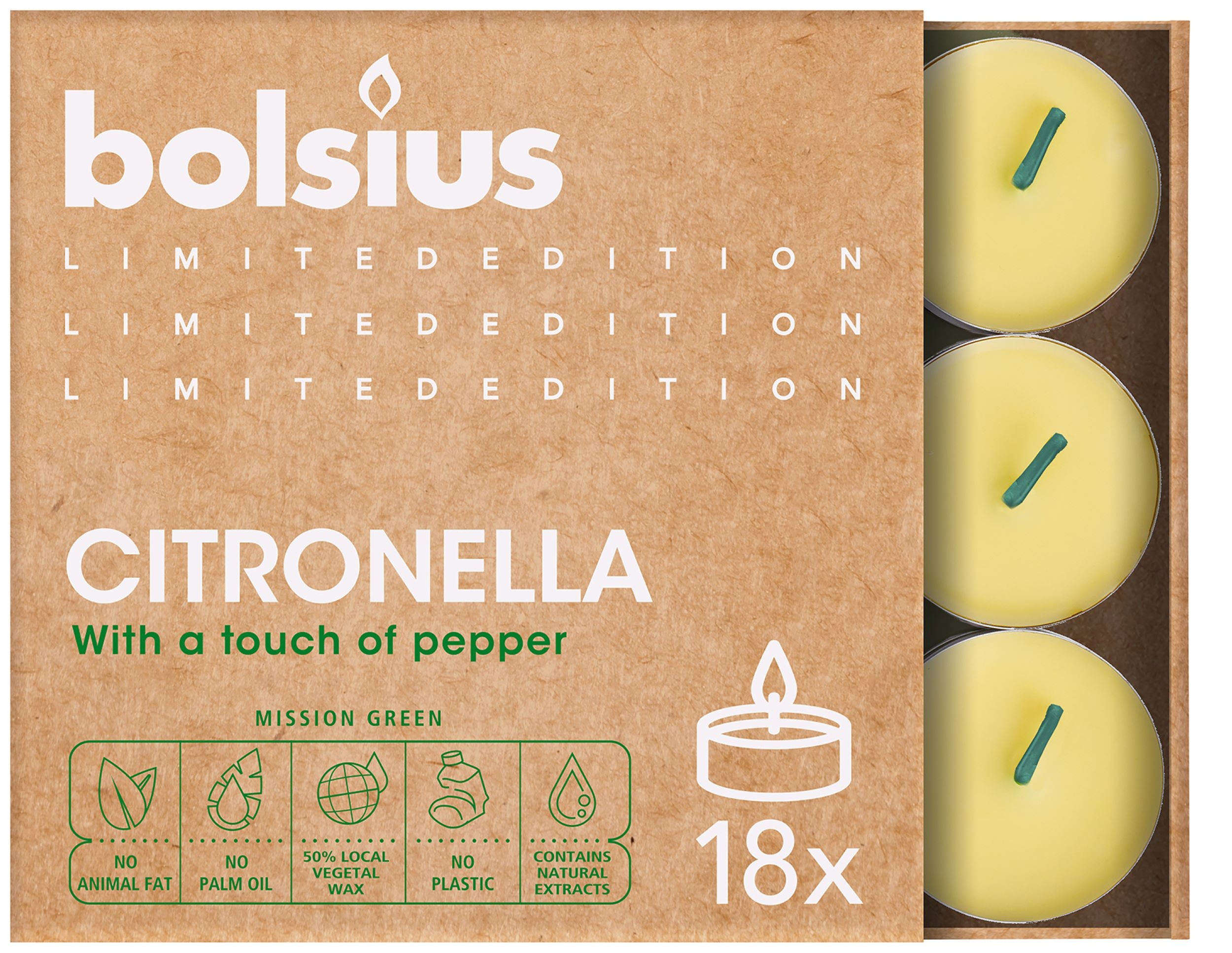 BOLSIUS - VEGAN CITRONELLA TEALIGHTS Pack 18