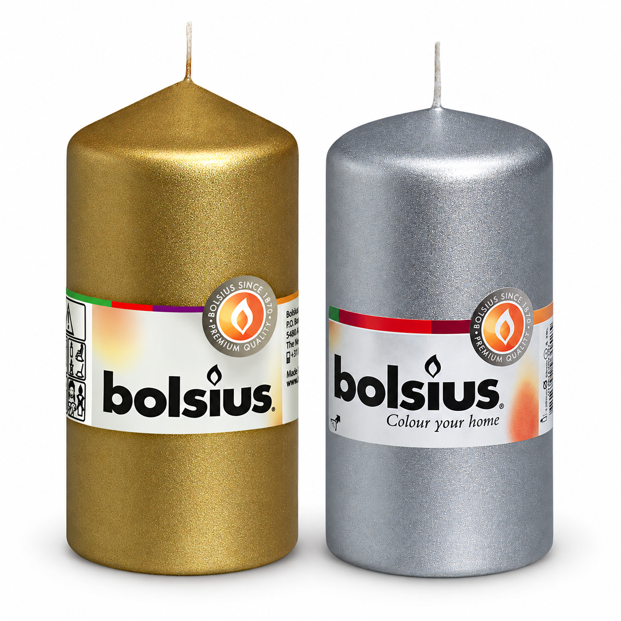 Bolsius Euro Classic Pillar Candle - 120 x 58mm - Gold, Silver