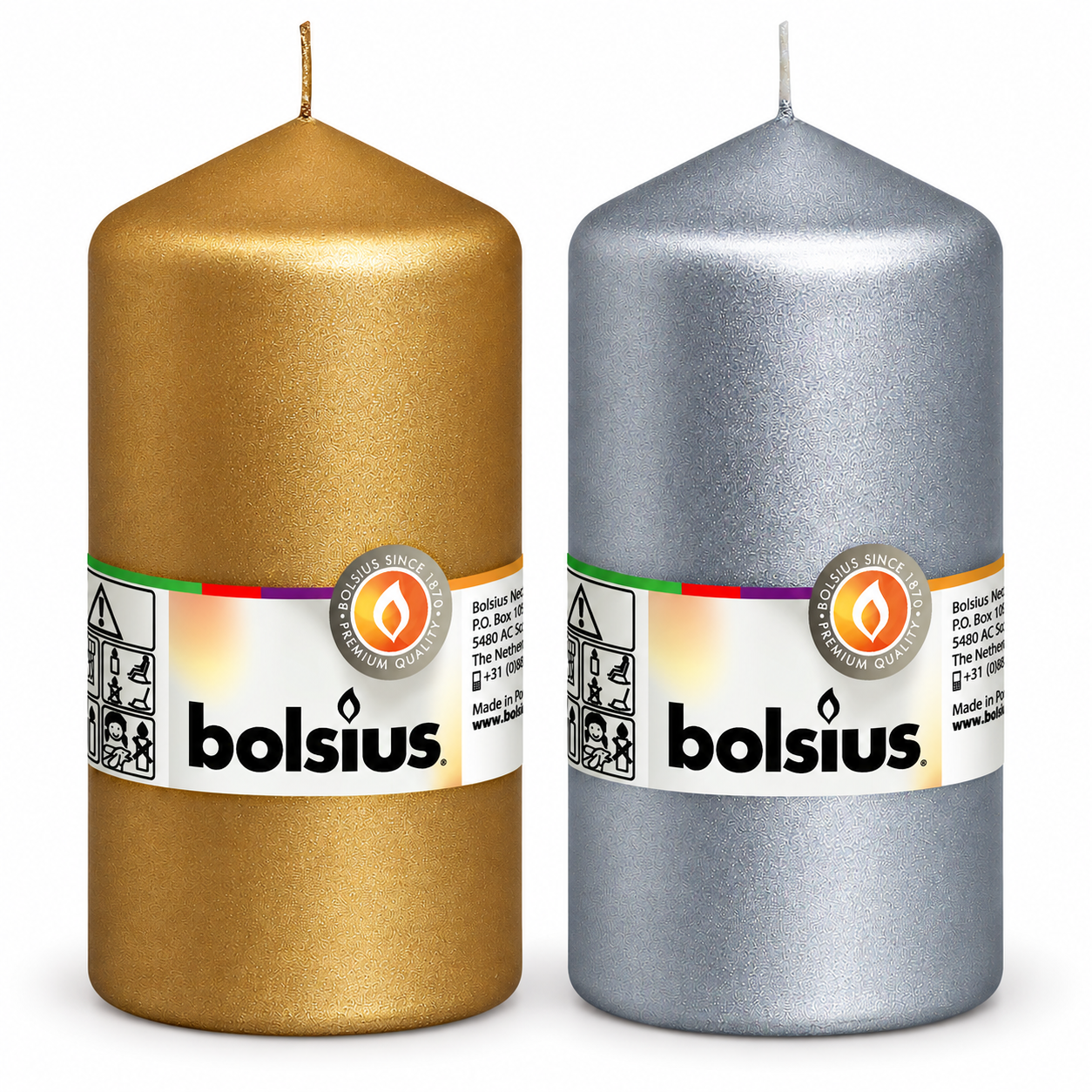 Bolsius - Euro Classic Pillar Candle 130mm x 68mm - Gold and Silver